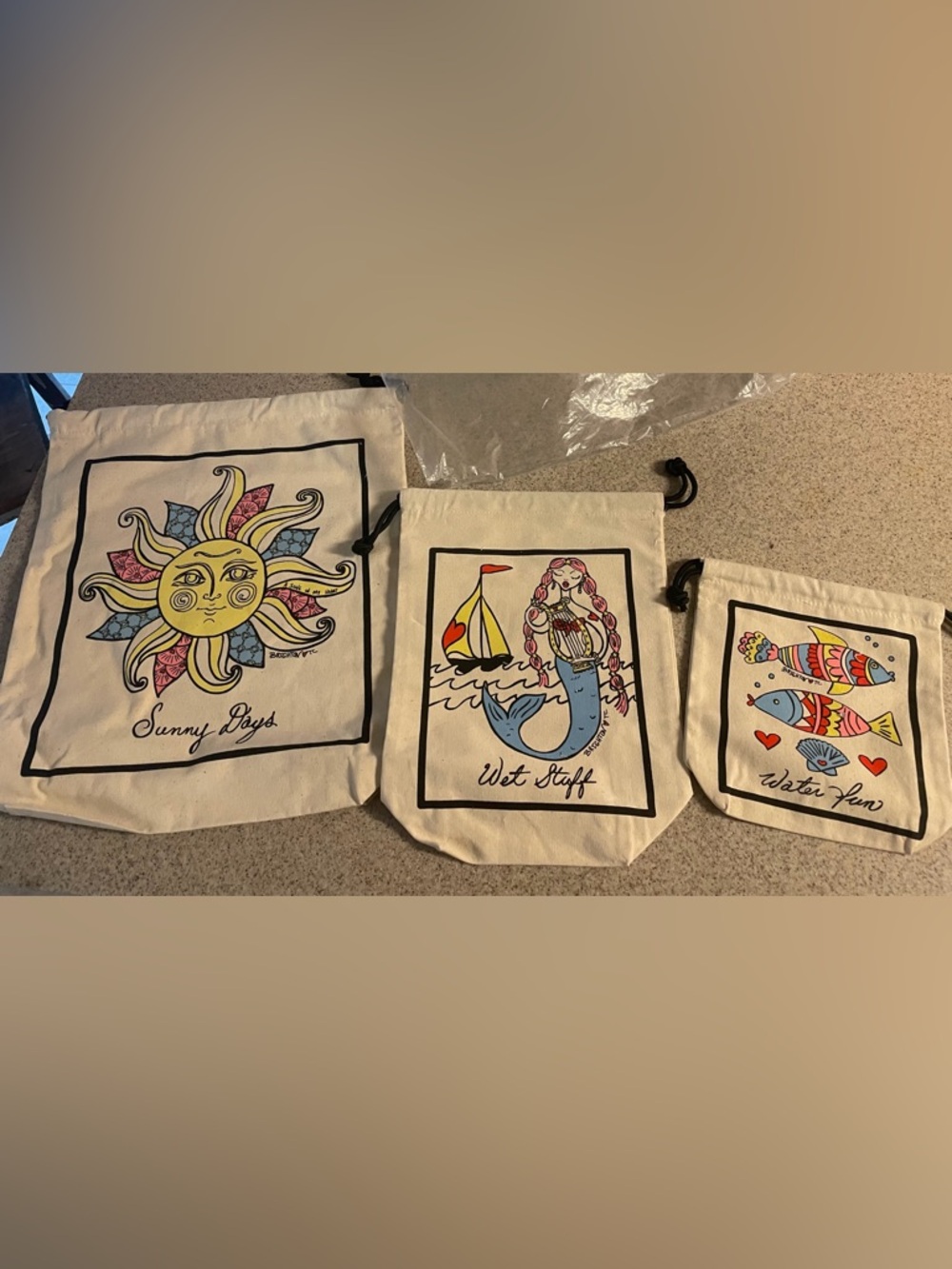 Brighton Cream Canvas Tote Set with Yellow & Blue Accents - Picture 3 of 3